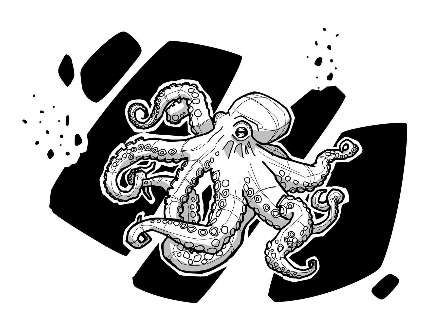 Illustration poulpe sur fond noir
