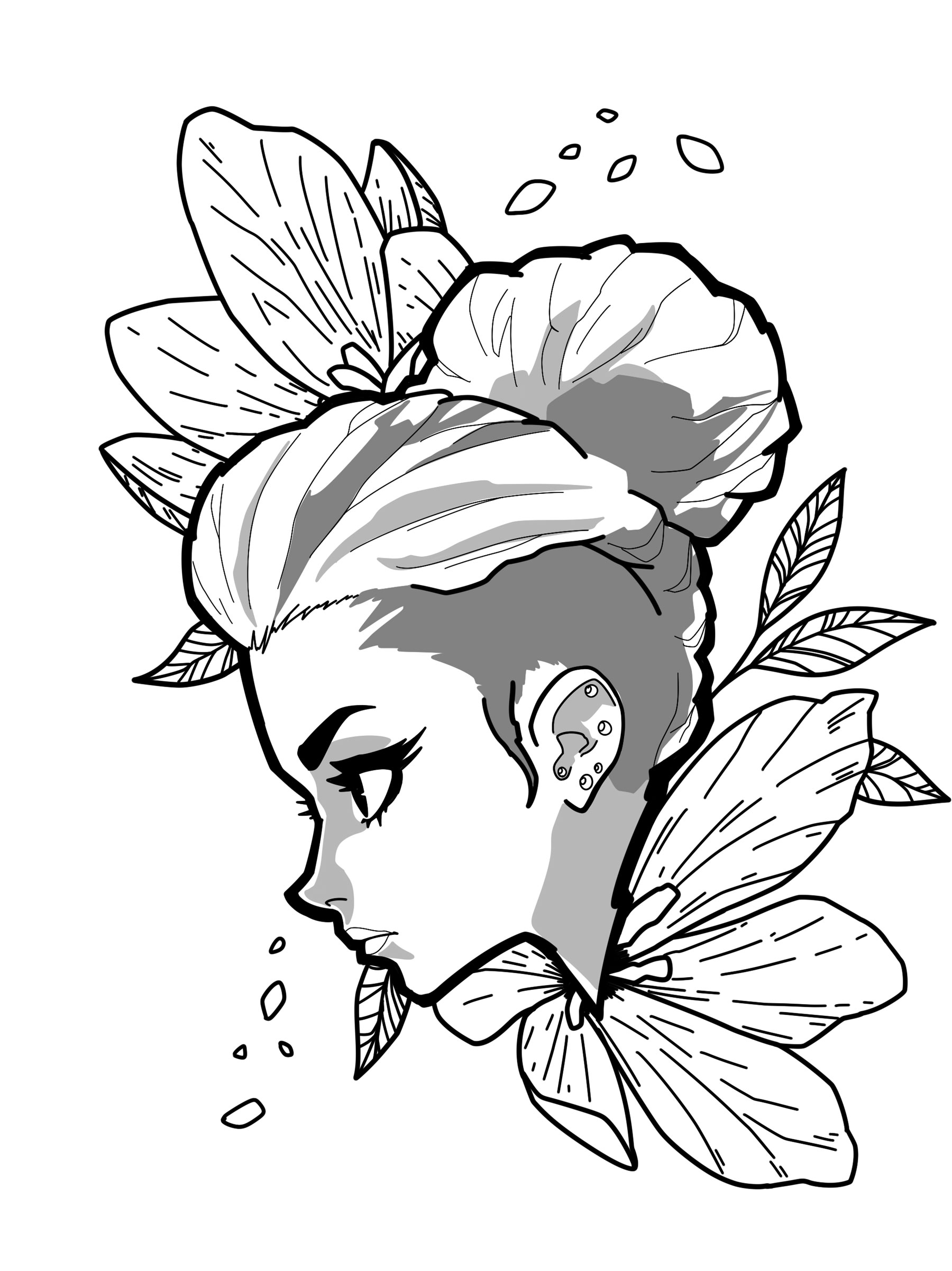 Illustration visage de femme dans feuillage