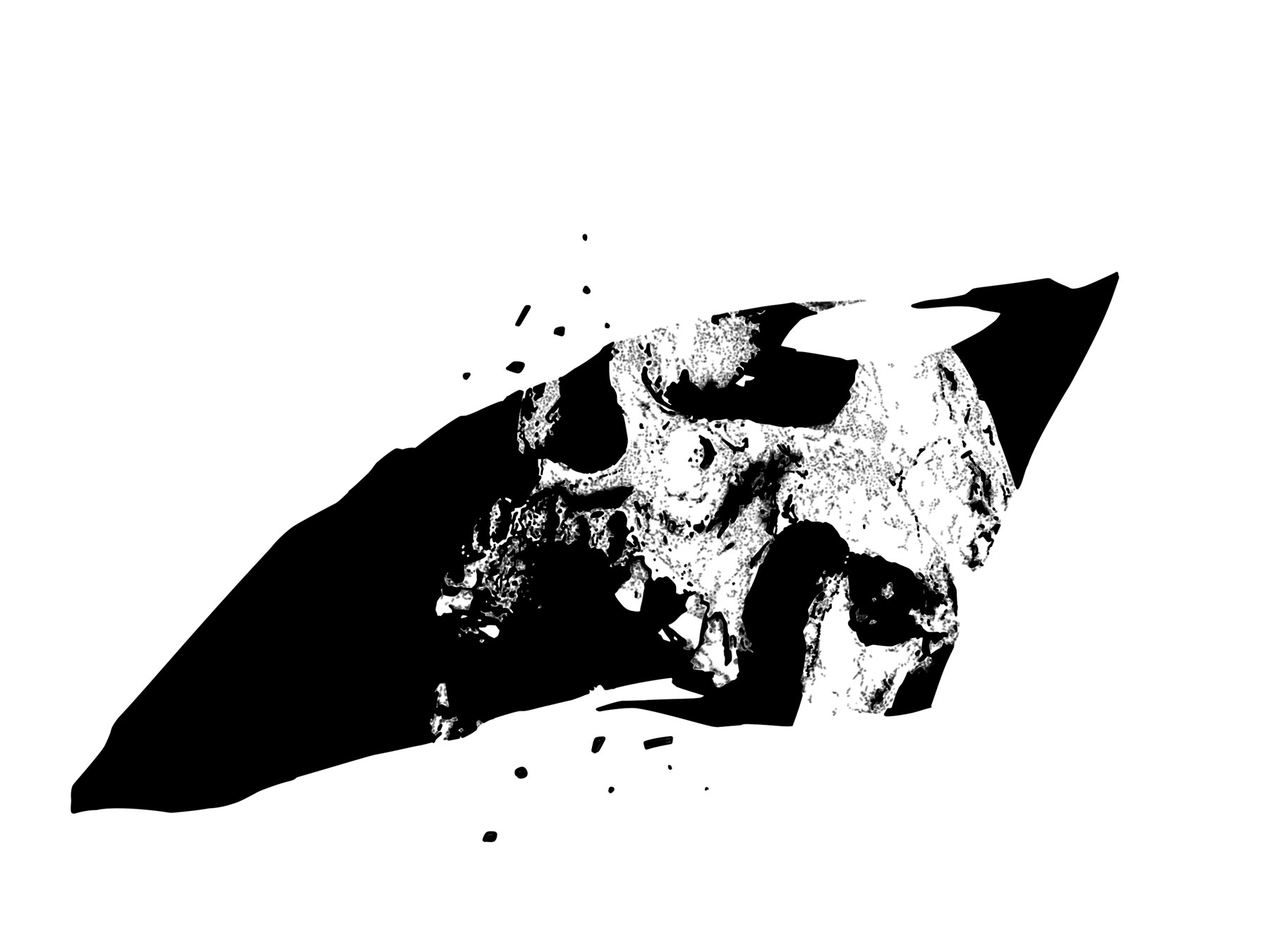 Illustration crâne en pointillés sur font noir